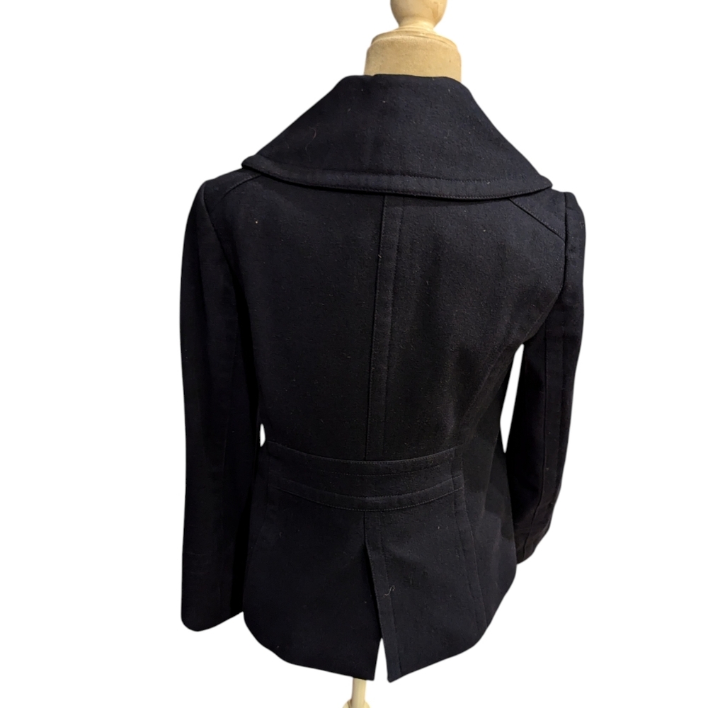 J. Crew Navy Peacoat Wool Blend Classic preppy Fisherman Double Breasted Sz S - Picture 3 of 10